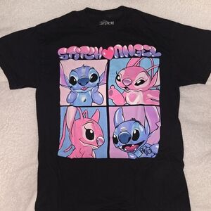 Disney Black T-Shirt with Pink and Blue Stitch/Angel Design